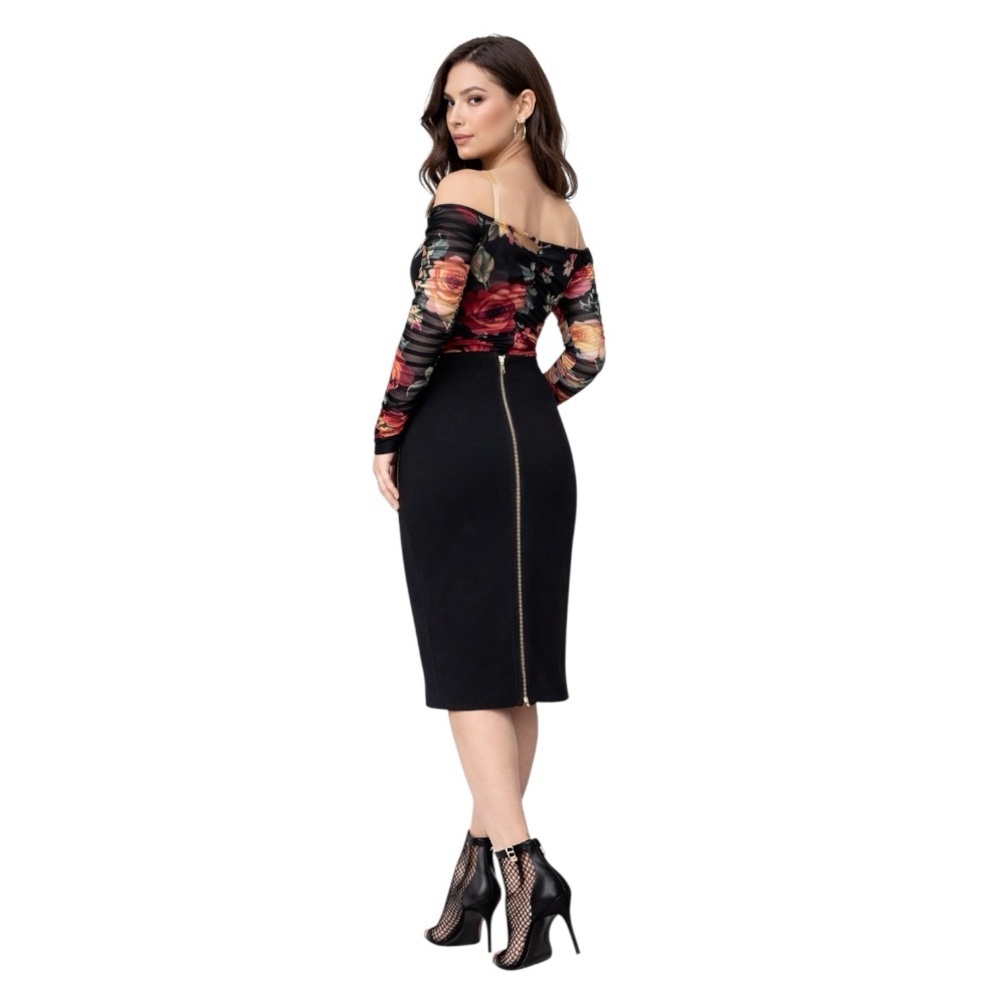 Catherine Malandrino Black Pencil Skirt Exposed Full Zipper Size 4 Sexy Career